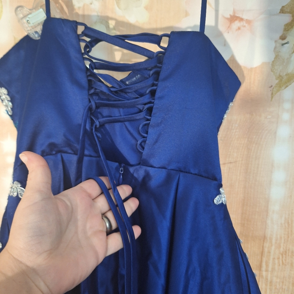 Blondie Nites Blue Embellished A-line Dress for Prom - Picture 6 of 12